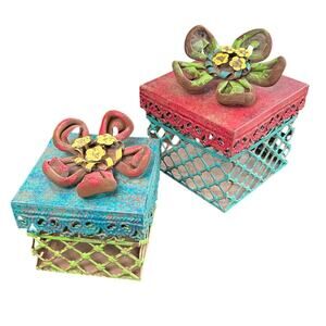 Hobby Lobby- Shabby Chic- Colorful Nesting Box Set with Lids- Rustic Flower Lid